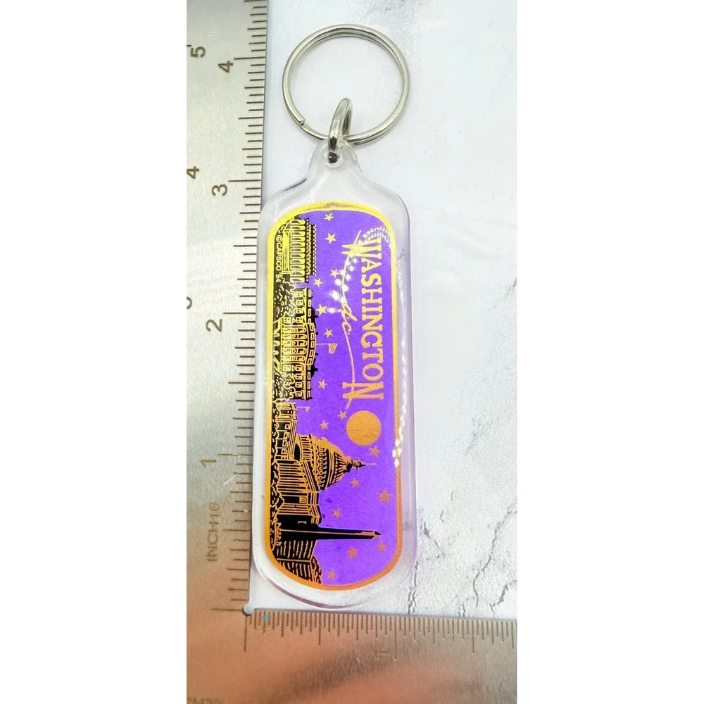 Vintage 1994 Washington DC Reversible Acrylic Keychain Monuments Purple